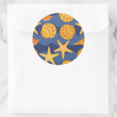 Blauw en Oranje zeeslakpatroon Ronde Sticker (Tas)