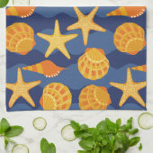 Blauw en Oranje zeeslakpatroon Theedoek (Gevouwen)