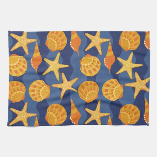 Blauw en Oranje zeeslakpatroon Theedoek (Horizontaal)