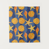 Blauw en Oranje zeeslakpatroon Wandkleed (Voorkant)