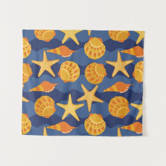 Blauw en Oranje zeeslakpatroon Wandkleed (Voorkant (horizontaal))