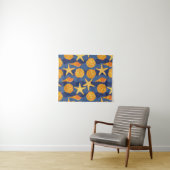 Blauw en Oranje zeeslakpatroon Wandkleed (In Situ (horizontaal))