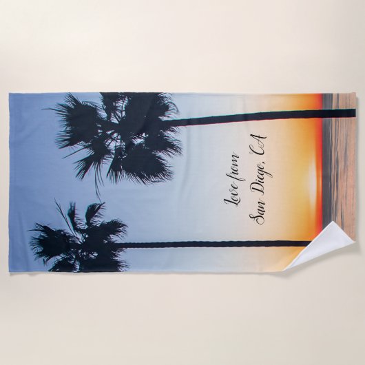 Blauw en Oranje zonnepalm Trees Silhouette Strandlaken (Voorkant)