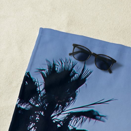 Blauw en Oranje zonnepalm Trees Silhouette Strandlaken (In situ)