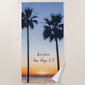 Blauw en Oranje zonnepalm Trees Silhouette Strandlaken (Voorkant)