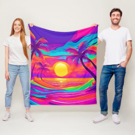 Blauw en oranje zonsondergang fleece deken