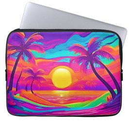 Blauw en Oranje Zonsondergang Laptop Sleeve