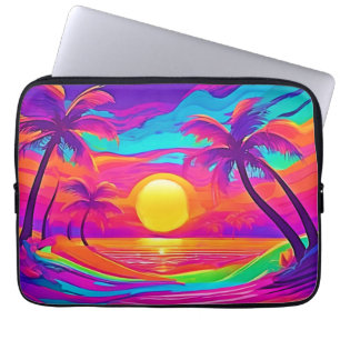 Blauw en Oranje Zonsondergang Laptop Sleeve