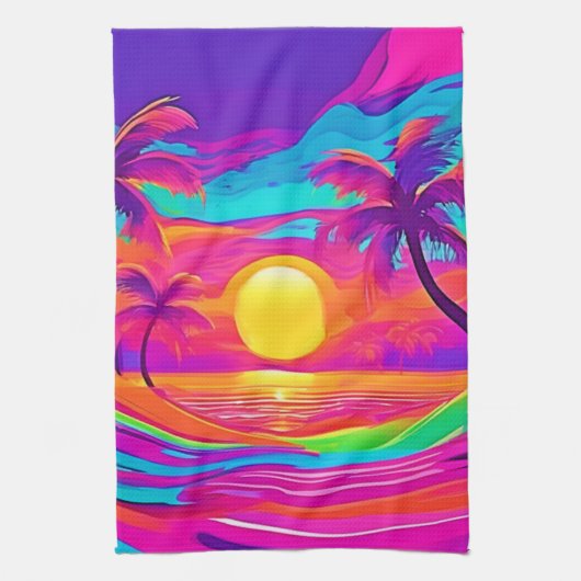 Blauw en oranje zonsondergang theedoek (Verticaal)