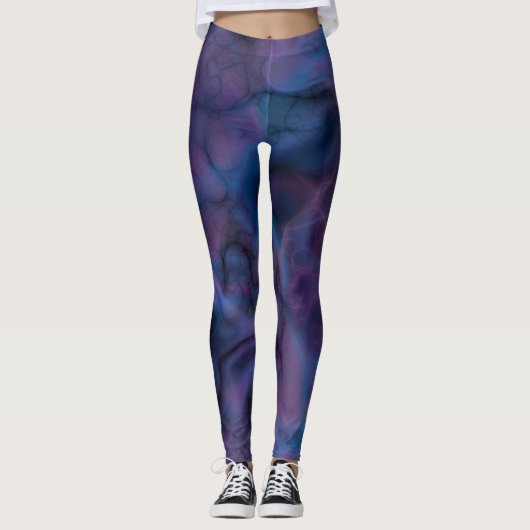 Blauw en Paars Abstract Leggings (Voorkant)