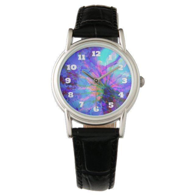 Blauw en Paars abstract ontwerp Horloge (Voorkant)