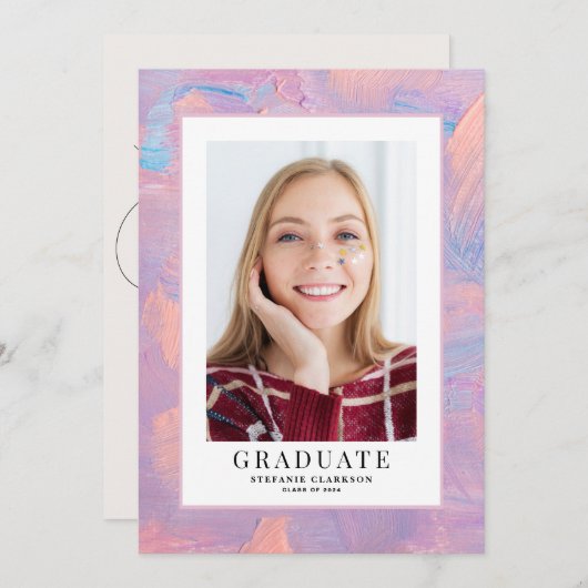 Blauw en Paars Acyrlic achtergrond Afstuderen Aankondiging (Voorkant / Achterkant)