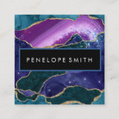 Blauw en Paars Agate Abstract Vierkante Visitekaartje (Voorkant)