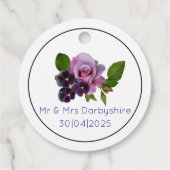 Blauw en paars bloemmotief  bedankjes labels (Achterkant)