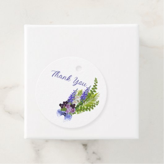 Blauw en paars bloemmotief  bedankjes labels (In situ)