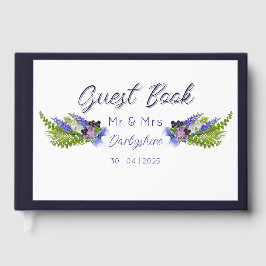 Blauw en paars bloemmotief  gastenboek