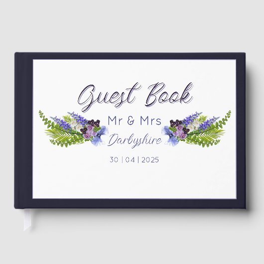 Blauw en paars bloemmotief  gastenboek (Voorkant)