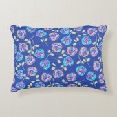 Blauw en Paars Bloempatroon Accent Kussen (Voorkant)