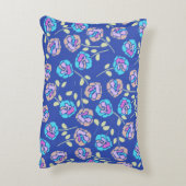 Blauw en Paars Bloempatroon Accent Kussen (Achterkant (Verticaal))