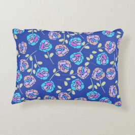 Blauw en Paars Bloempatroon Accent Kussen