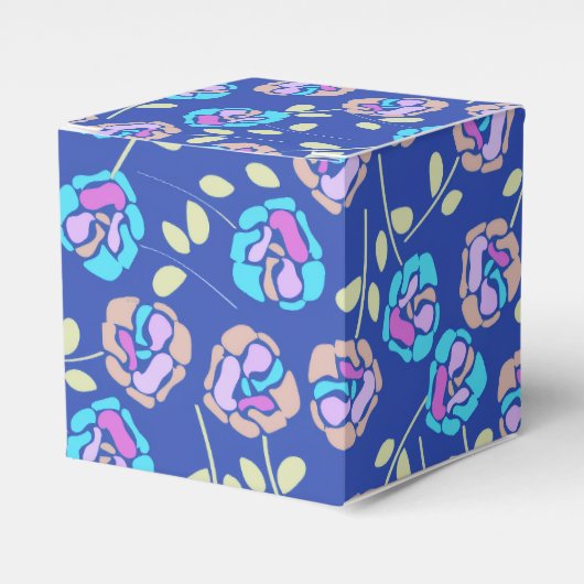 Blauw en paars bloempatroon bedankdoosjes (Voorkant Zijde)