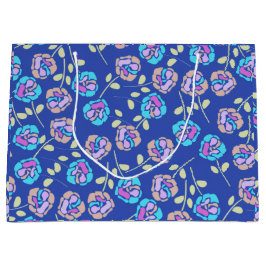 Blauw en paars bloempatroon groot cadeauzakje