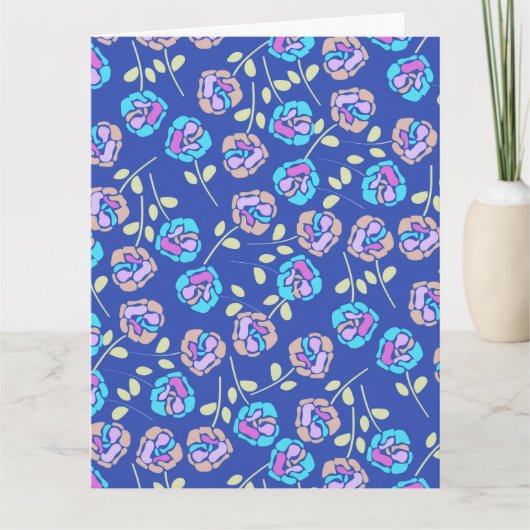 Blauw en paars bloempatroon kaart (Voorkant)