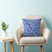 Blauw en Paars Bloempatroon Kussen (Stoel)
