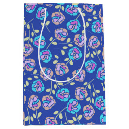 Blauw en paars bloempatroon medium cadeauzakje