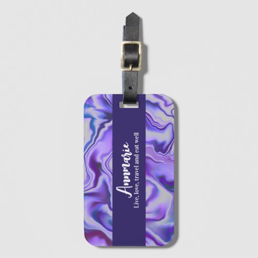 Blauw en Paars Elegant Marble Abstract Bagagelabel (Voorkant (verticaal))