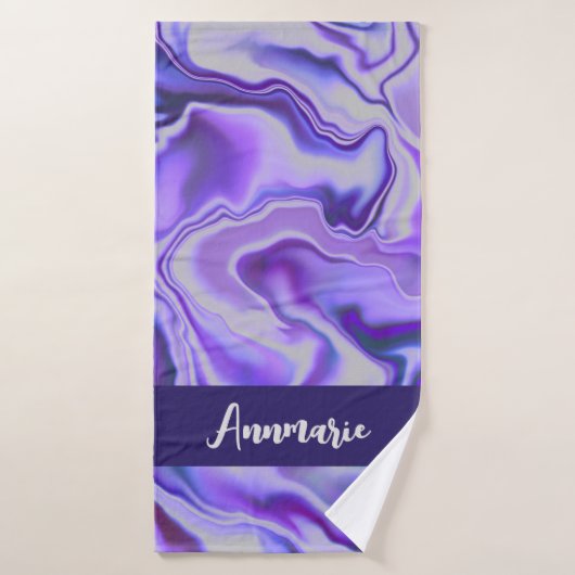 Blauw en Paars Elegant Marble Abstract op maat Badhanddoek (Badhanddoek)