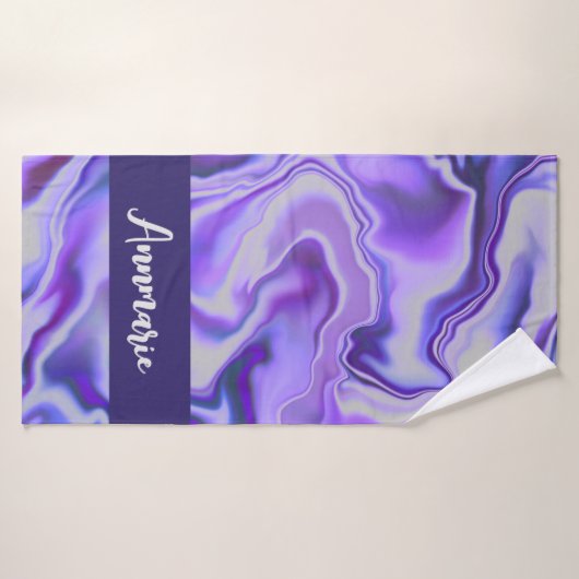 Blauw en Paars Elegant Marble Abstract op maat Badhanddoek (Badhanddoek)