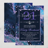 Blauw en Paars faux Glitter Agate Birthday Kaart (Voorkant / Achterkant)