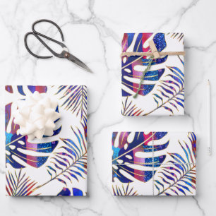 Blauw en paars gebladerte van tropische bladeren o inpakpapier vel