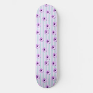 blauw en paars gestreept madeliefjespatroon persoonlijk skateboard