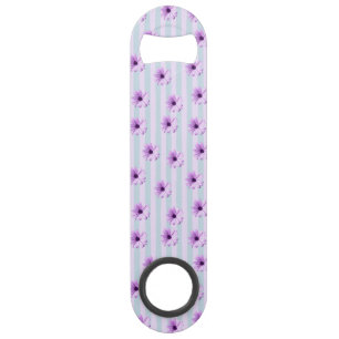 blauw en paars gestreept madeliefjespatroon speed flessenopener
