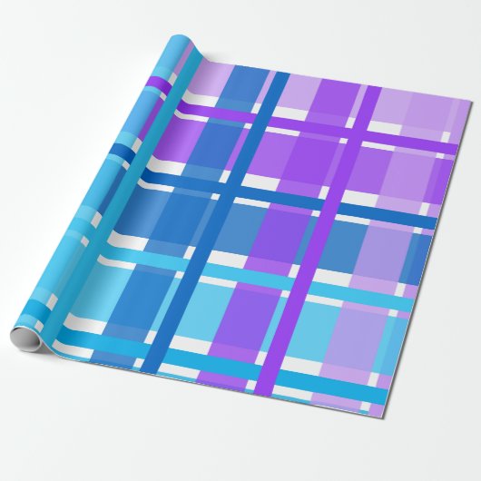 Blauw en Paars Gingham Pset Cadeaupapier (Uitgerold)