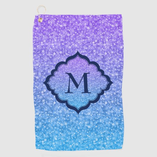 Blauw en Paars glitter Golfhanddoek (Voorkant)