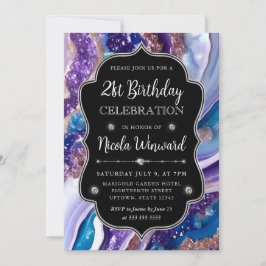 Blauw en Paars Glitter Marmer Agaat 21e Verjaardag Kaart