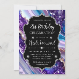Blauw en Paars Glitter Marmer Agaat 21e Verjaardag Kaart