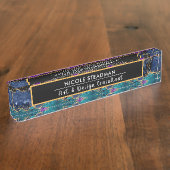 Blauw en Paars Glitter Peacock Agate Square Naambordje (Zijkant)