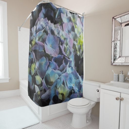 Blauw en Paars Hydrangea Group Shower Curtain Douchegordijn (In situ)