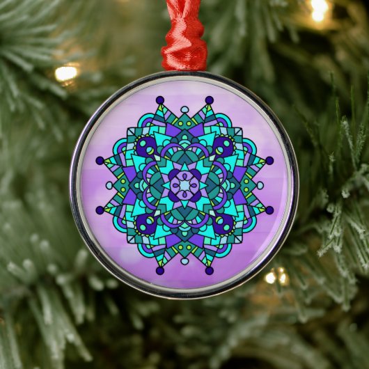 Blauw en Paars kerstkeramisch Ornament Mandala (Boom)