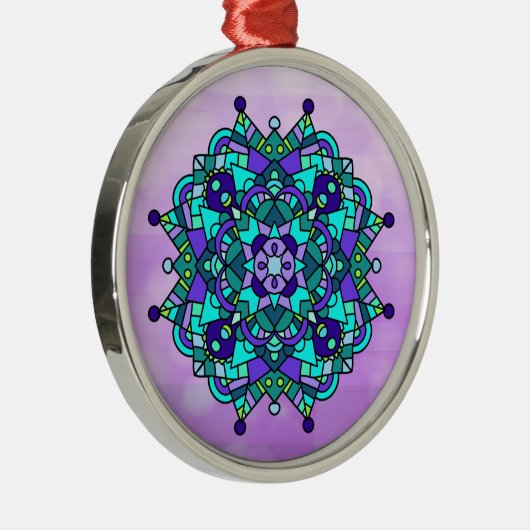 Blauw en Paars kerstkeramisch Ornament Mandala (Rechts)