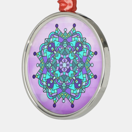 Blauw en Paars kerstkeramisch Ornament Mandala (Links)