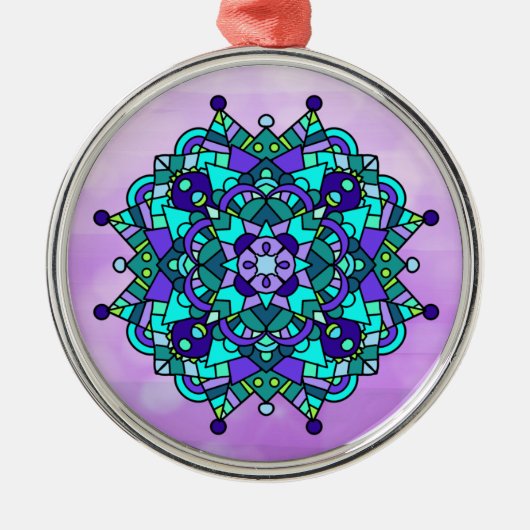 Blauw en Paars kerstkeramisch Ornament Mandala (Voorkant)