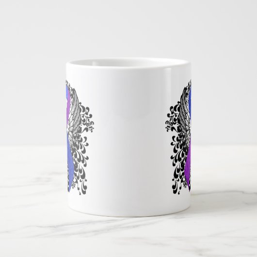 Blauw en Paars lint met vleugels Grote Koffiekop (Voorkant)