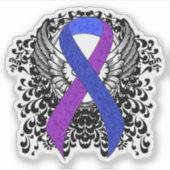 Blauw en Paars lint met vleugels Sticker (Voorkant)