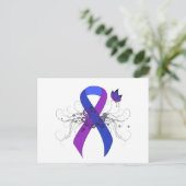 Blauw en Paars lint met vlinder Briefkaart (Staand voorkant)