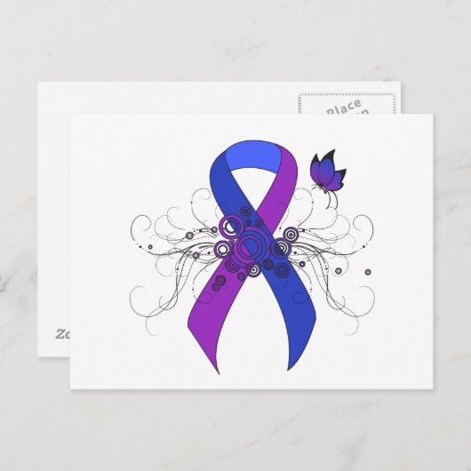 Blauw en Paars lint met vlinder Briefkaart (Voorkant / Achterkant)